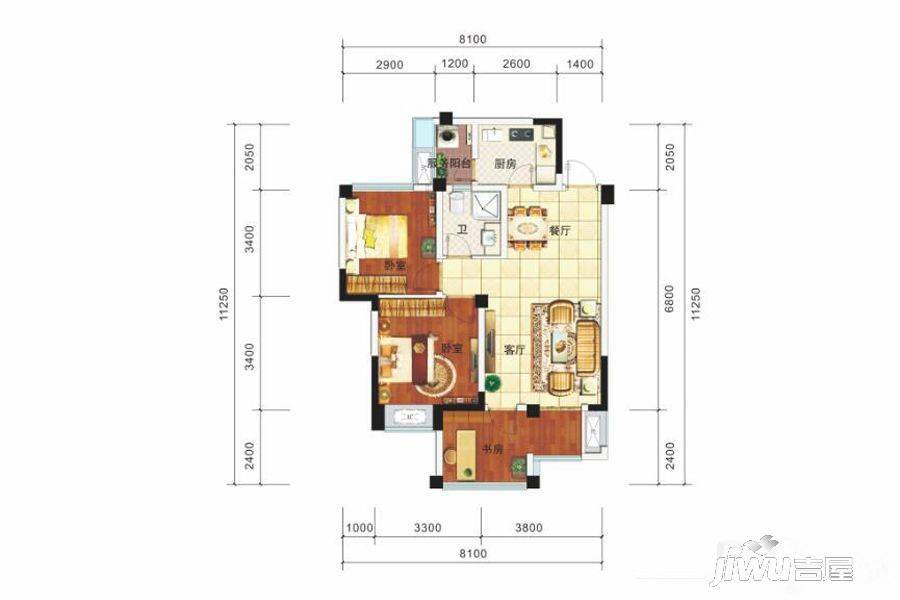 远大林语城八栋洋楼3室2厅1卫73.2㎡户型图