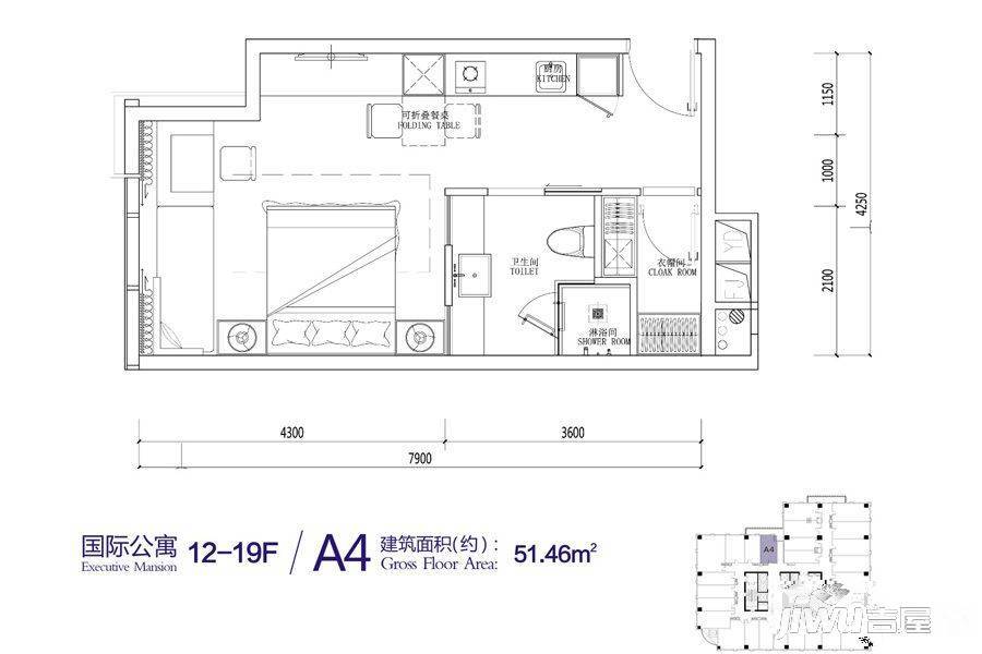 港泰通航大厦商业-平层51.5㎡户型图