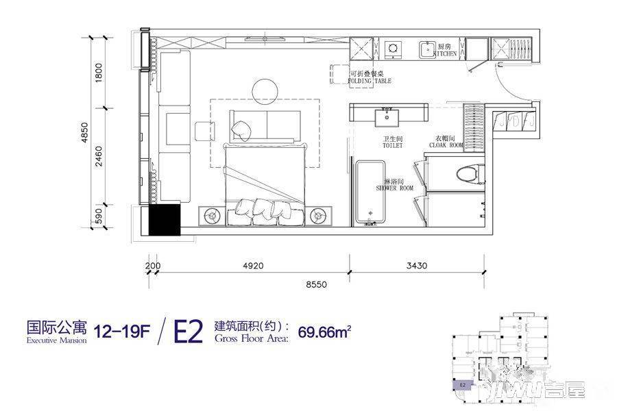 港泰通航大厦1室1厅1卫69.7㎡户型图