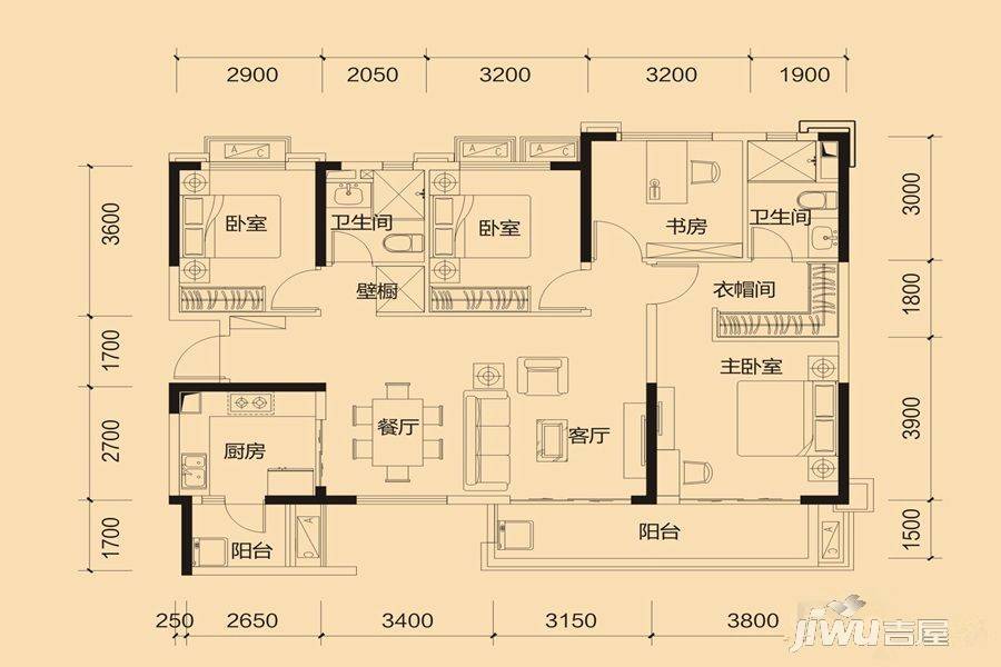 恒大御景4室2厅2卫139.6㎡户型图