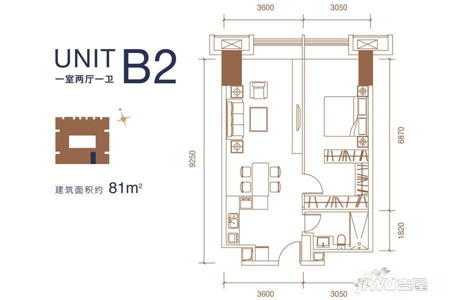 成都ICC天峻1室2厅1卫81㎡户型图