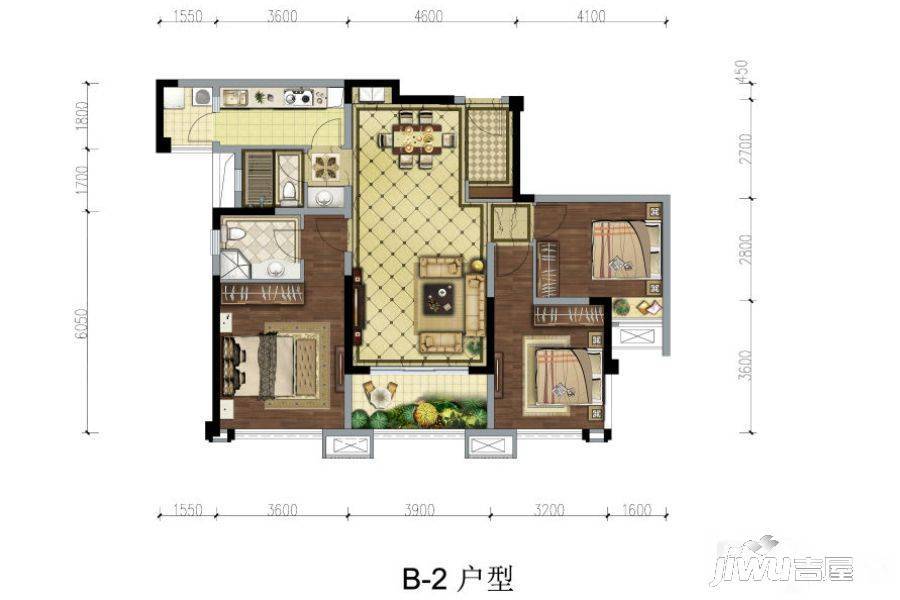 中国铁建北湖国际城3室2厅2卫108㎡户型图