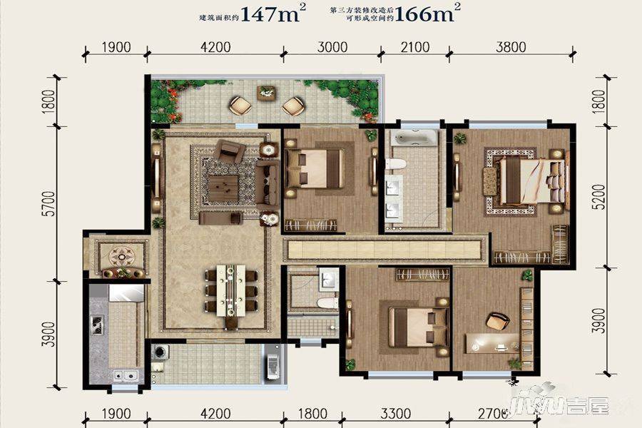 龙湖西宸原著4室2厅2卫147㎡户型图