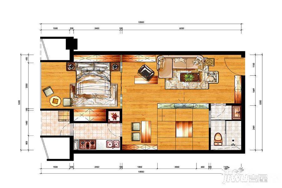 双楠港汇广场商铺2室2厅1卫68㎡户型图