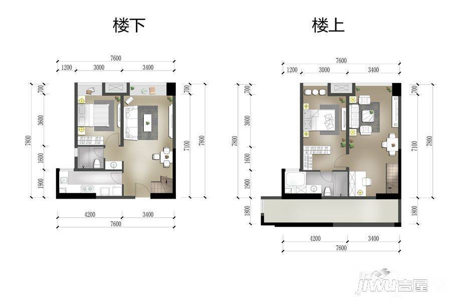 华润时光里2室2厅2卫72㎡户型图