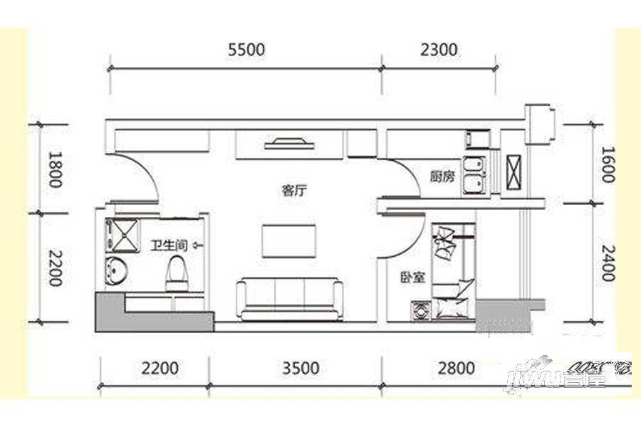 龙城国际五期1室1厅1卫36.5㎡户型图