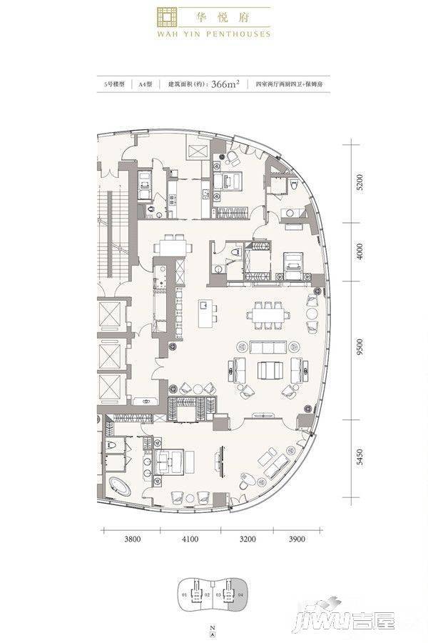 成都银泰中心华悦府5室2厅4卫366㎡户型图