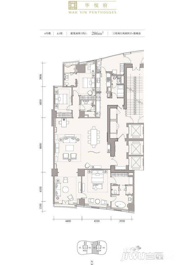 成都银泰中心华悦府4室2厅4卫286㎡户型图