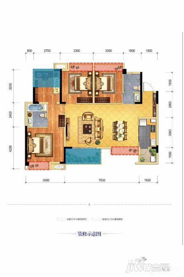 北大资源燕楠国际3室2厅2卫122㎡户型图