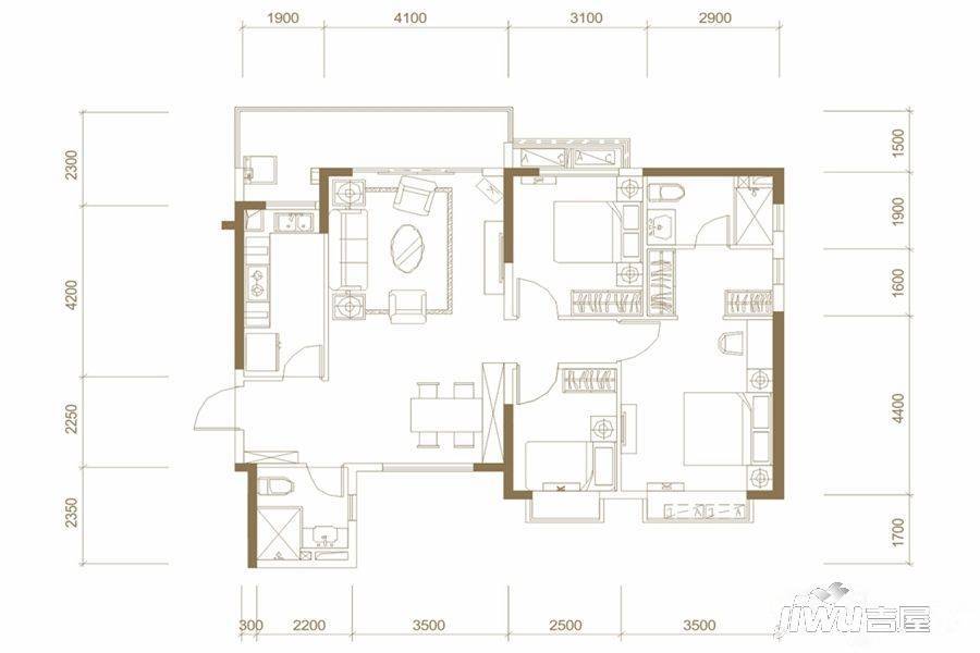 恒大未来城商铺3室2厅2卫123㎡户型图