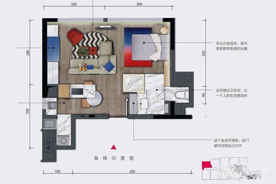 J7金林中心ArtSpace1室1厅1卫47㎡户型图