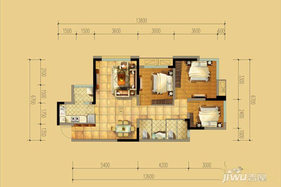 同森锦熙3室2厅2卫84.6㎡户型图