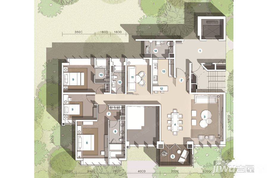 蔚蓝卡地亚花园城3室2厅3卫190㎡户型图