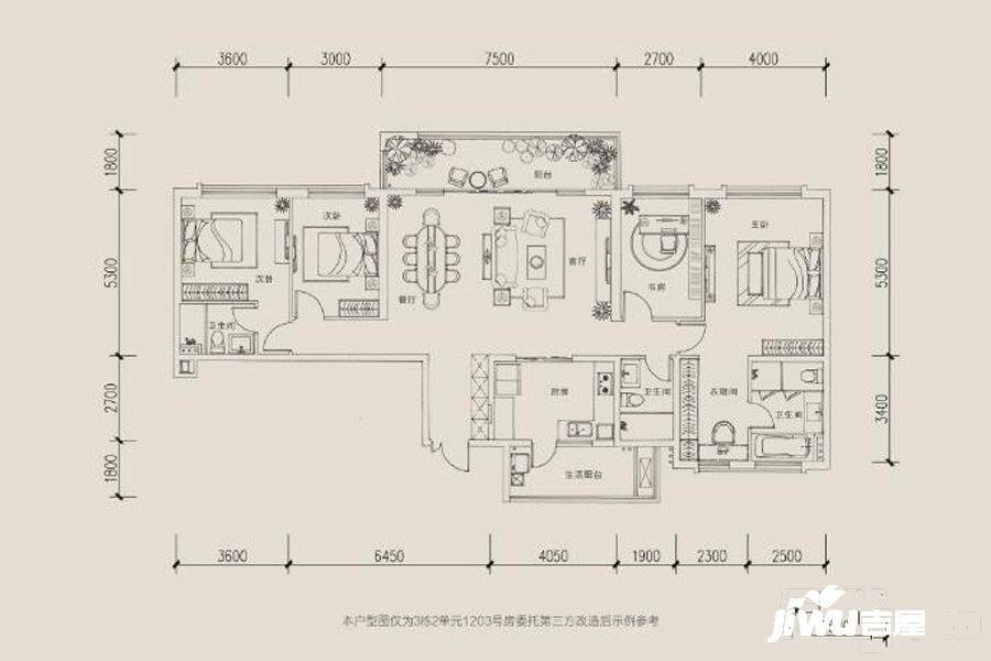 龙湖西宸原著4室2厅3卫175㎡户型图