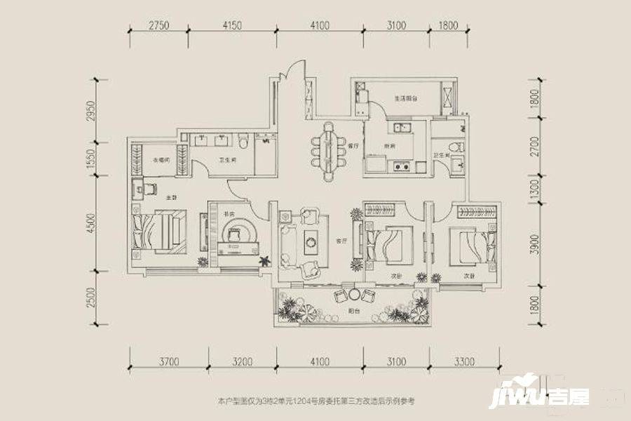 龙湖西宸原著4室2厅2卫151㎡户型图