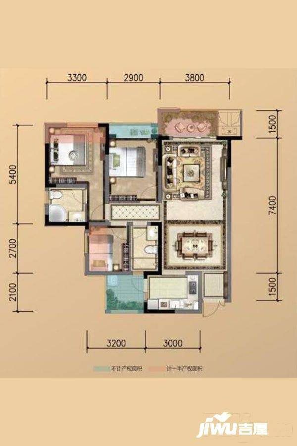 葛洲坝紫郡蘭园3室2厅2卫92㎡户型图