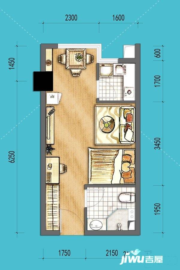 锦城南府猫先生1室2厅1卫41.1㎡户型图