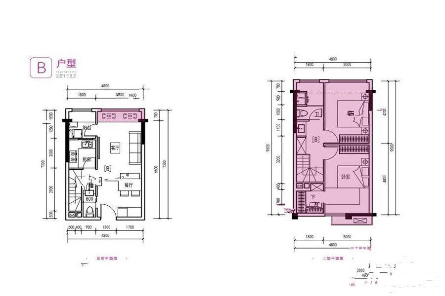 蓝光空港T52室1厅2卫45㎡户型图