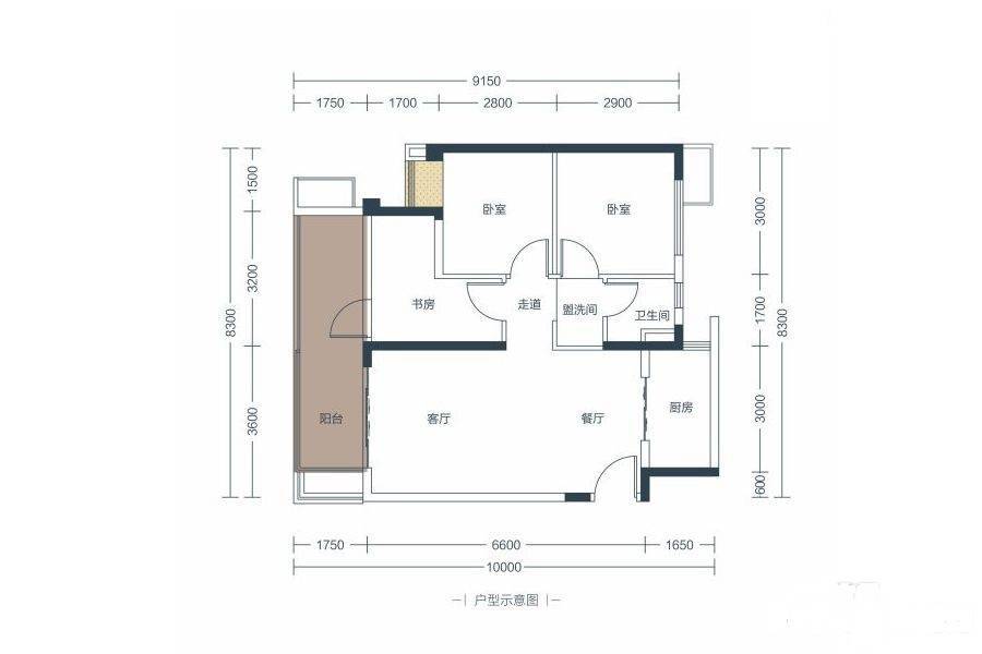 中洲里程3室2厅1卫83㎡户型图