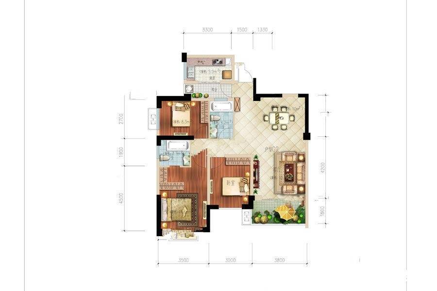 凤凰1号3室2厅2卫105.7㎡户型图