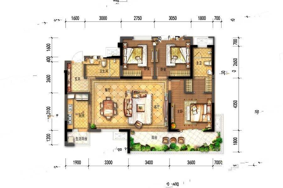 花样年家天下3室2厅2卫108㎡户型图