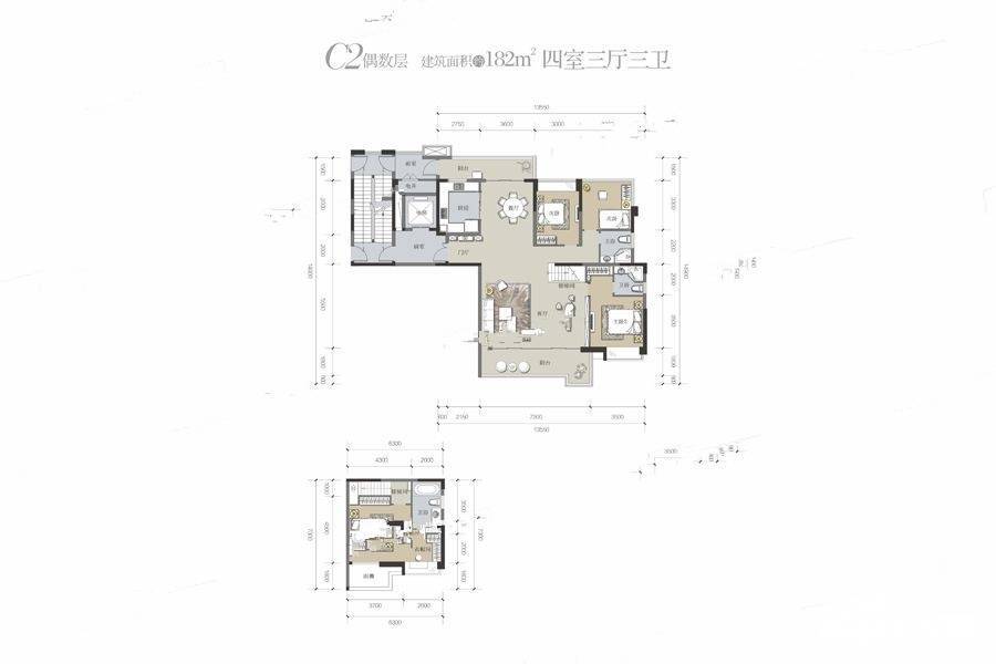 朗基紫境府4室3厅3卫182㎡户型图