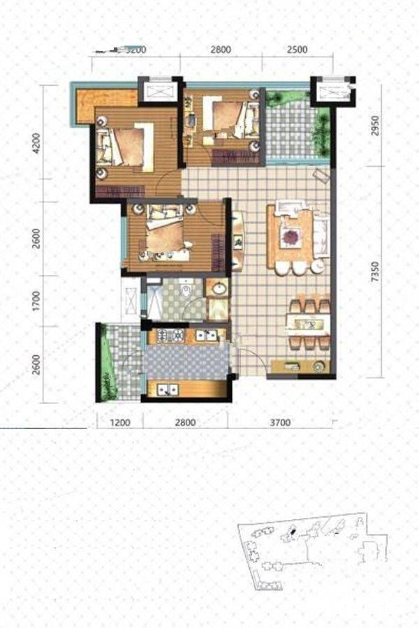 上置雅宾利花园3室2厅1卫99㎡户型图