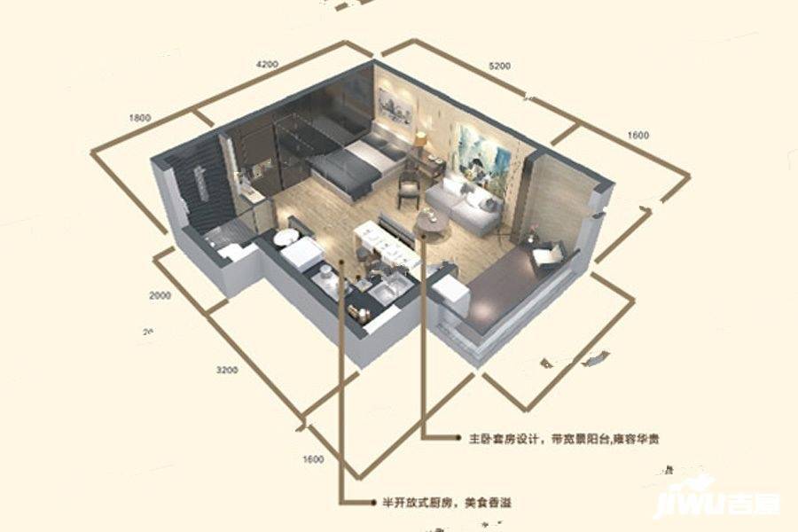 青城山居1室1厅1卫41㎡户型图