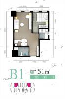 泰博理想城1室1厅1卫51㎡户型图