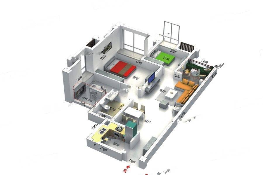 温资金港华府2室2厅1卫87㎡户型图