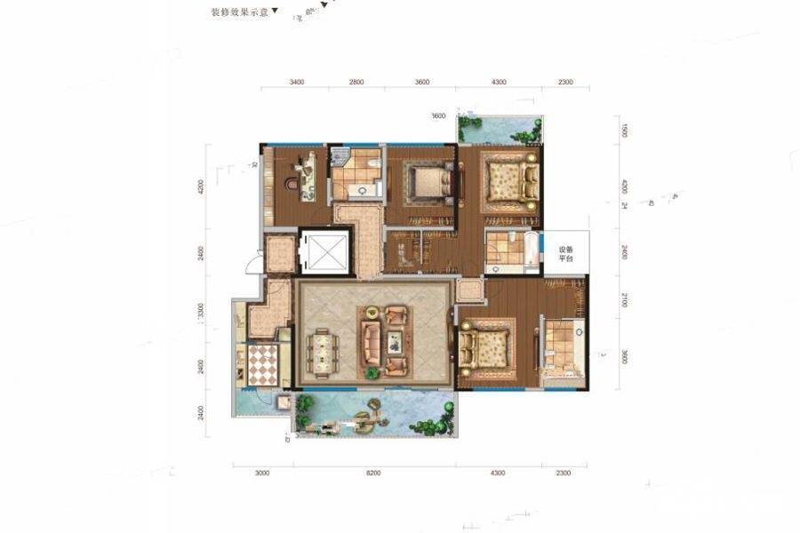 三里花城4室2厅3卫218㎡户型图