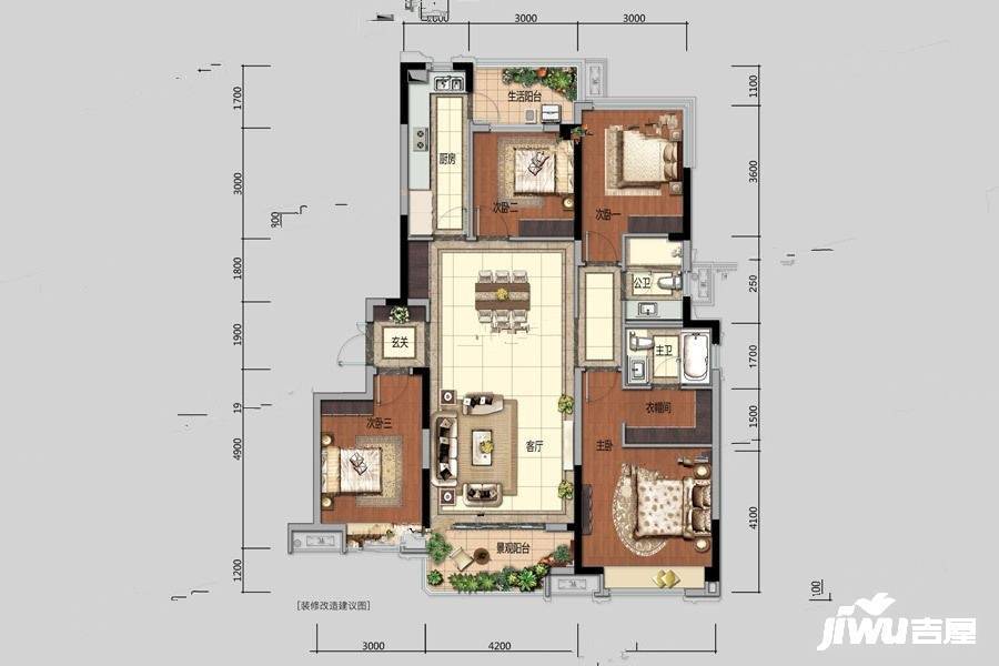 中海锦江壹号4室2厅3卫135㎡户型图