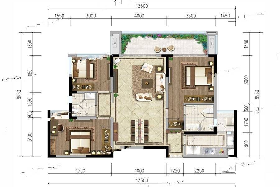 中南上熙府熙悦3室2厅2卫118㎡户型图