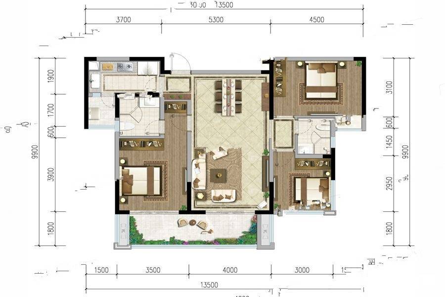 中南上熙府熙悦3室2厅2卫115㎡户型图