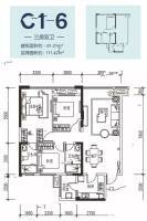 滨江和悦里3室2厅2卫91.3㎡户型图