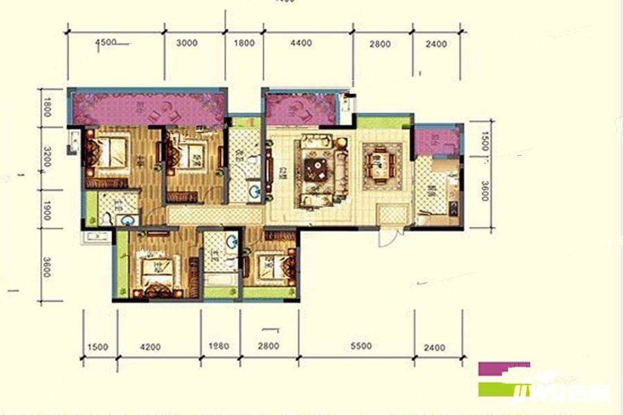 公园世家4室2厅3卫157.9㎡户型图