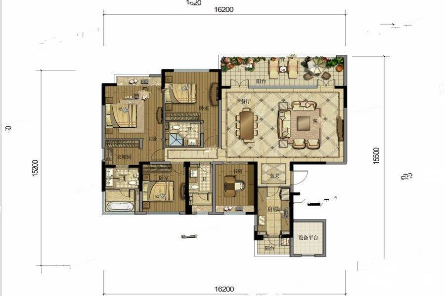 西派城4室2厅3卫190㎡户型图