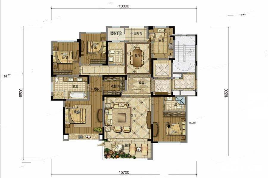 西派城4室2厅3卫190㎡户型图