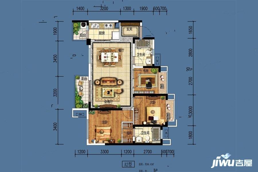 青秀未遮山商铺3室2厅2卫99㎡户型图