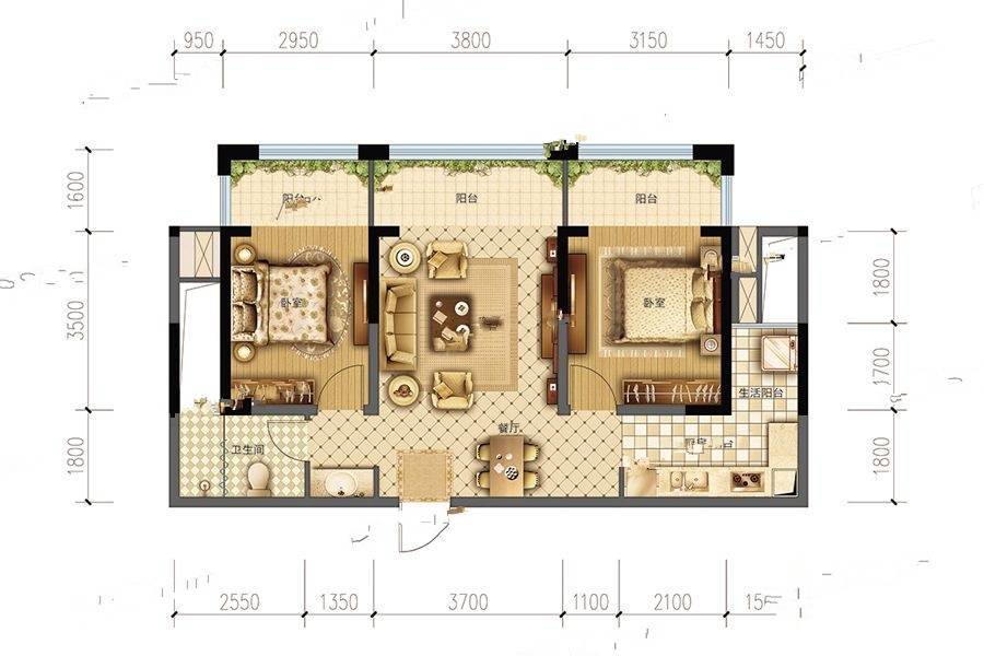 成都嘉和世纪城3室2厅1卫80.3㎡户型图