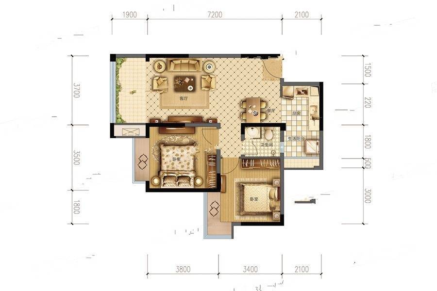 成都嘉和世纪城2室2厅1卫83.5㎡户型图