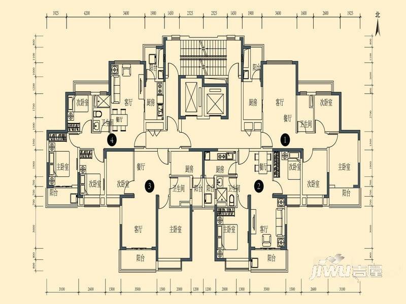 恒大御景半岛2室2厅1卫户型图