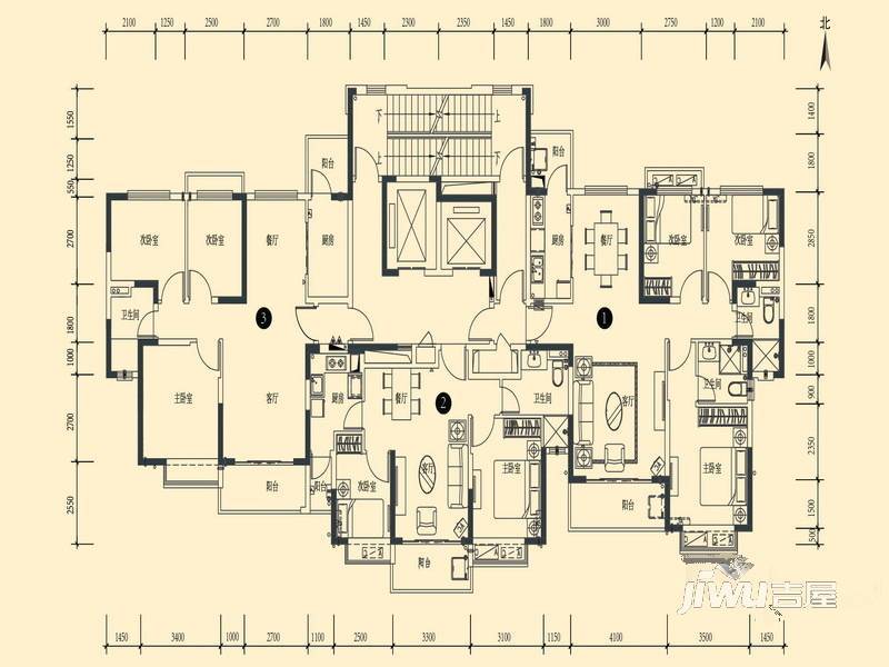 恒大御景半岛3室2厅1卫户型图