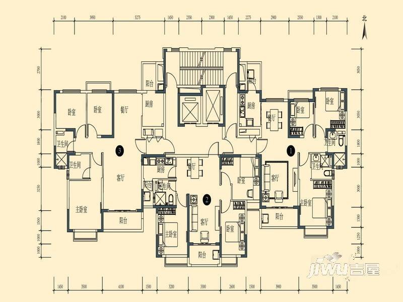 恒大御景半岛3室2厅2卫户型图