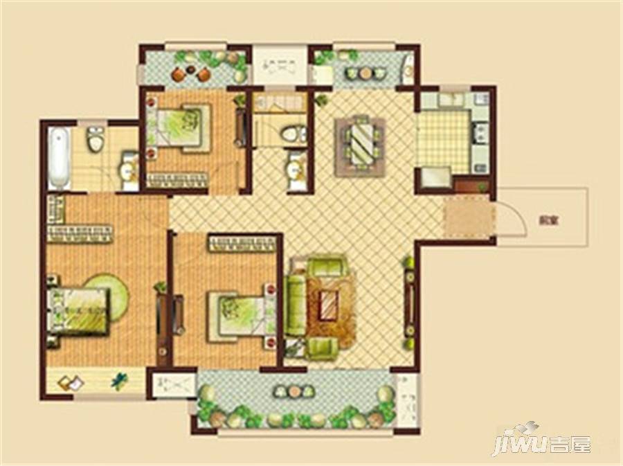 新城·吾悦广场3室2厅2卫138㎡户型图