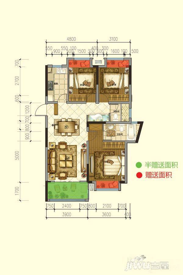 常山东方广场3室2厅2卫115㎡户型图