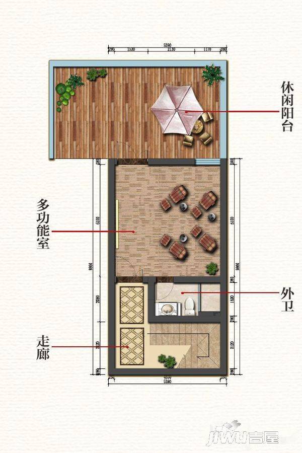 清泰半山半岛1室1厅1卫66㎡户型图