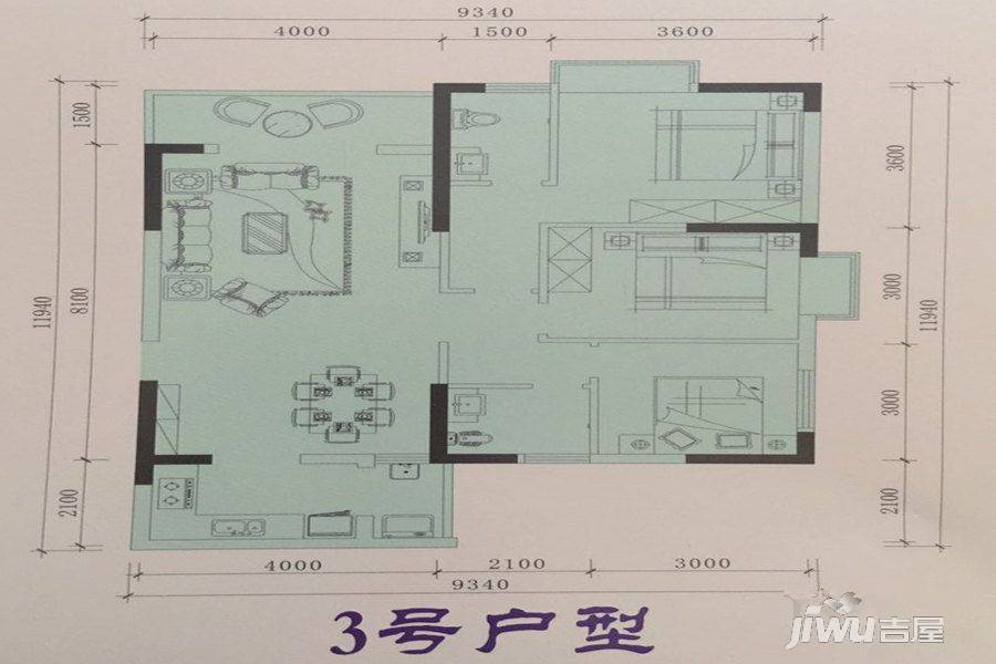 祥龙世纪城3室2厅1卫110.2㎡户型图