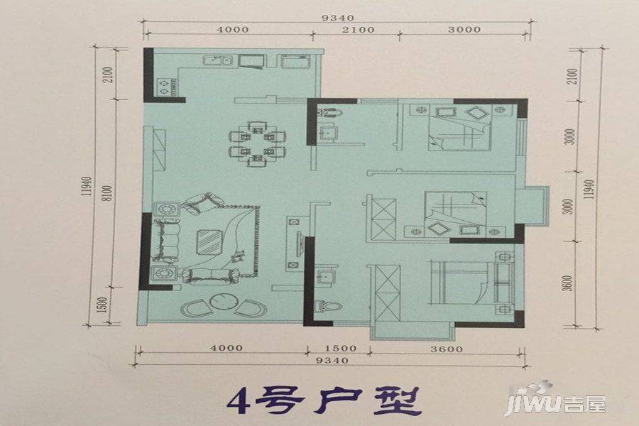 祥龙世纪城3室2厅2卫111㎡户型图