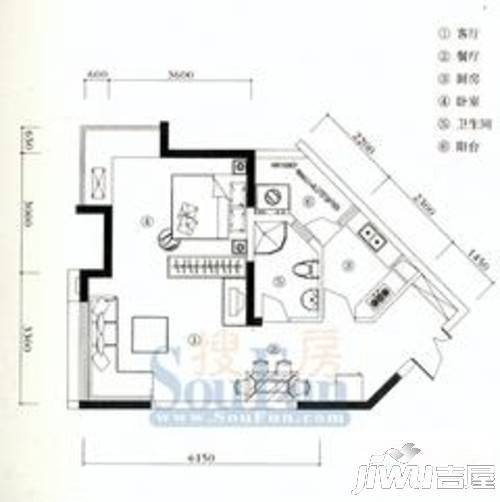 中新城上城上城国际1室2厅1卫46.1㎡户型图